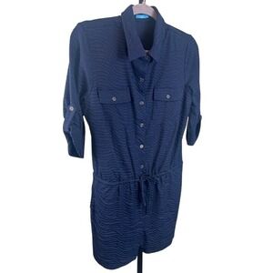 J.McLaughlin Shorts Romper Blue Button Down Roll Tab‎ Sleeve Women's Size Large